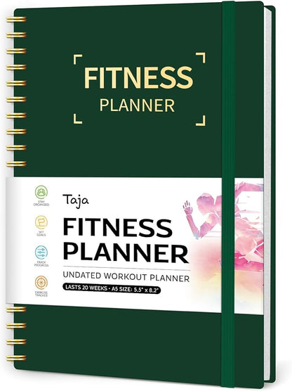 Fitness Workout Journal for Women & Men, A5(5.5" x 8.2") Workout Log Book Planner for Tracking, Progress, and Achieving Your Wellness Goals-Dark Green