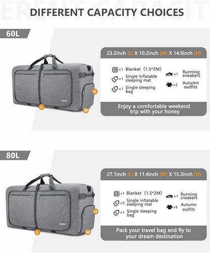 Gonex 40L 60L 80L 100L 150L Large Foldable Travel Duffle Bag with Shoes Compartment, Packable Lightweight Water Repellent Duffel Bag for Camping Gym Weekender Bag