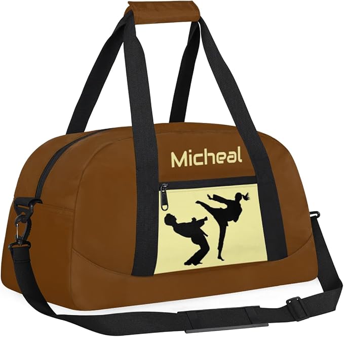 Personalized Martial Art Bag Duffel Bag for Boys Girls, Custom Taekwondo Karate Bag for Travel Weekender Practice Brown