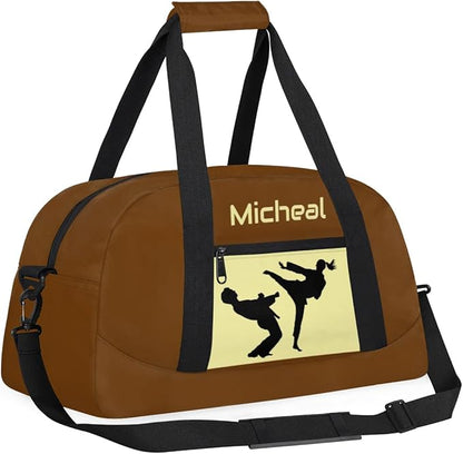 Personalized Martial Art Bag Duffel Bag for Boys Girls, Custom Taekwondo Karate Bag for Travel Weekender Practice Brown