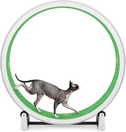 One Fast Cat - Cat Exercise Wheel - Gen. 7 - Safe 48" Diameter - Made in The USA - White Wheel with Tropical Frogs Foam Traction Pads and Solid Black Inline Wheels