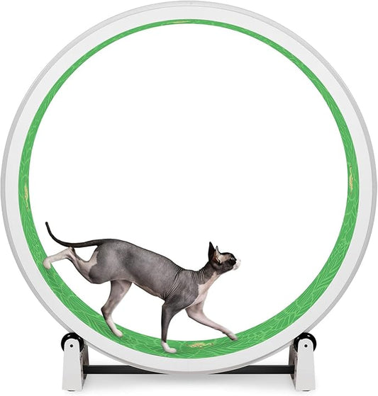 One Fast Cat - Cat Exercise Wheel - Gen. 7 - Safe 48" Diameter - Made in The USA - White Wheel with Tropical Frogs Foam Traction Pads and Solid Black Inline Wheels
