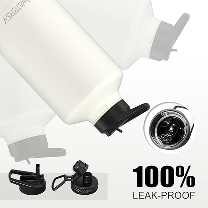 87oz Insulated Water Bottle (Cold for 48 Hrs),BPA Free&Leak Proof,1.5 Gallon Stainless Steel Water Flask,Water Jug with Straw Spout Lids for Gym,Hiking,Camping,White