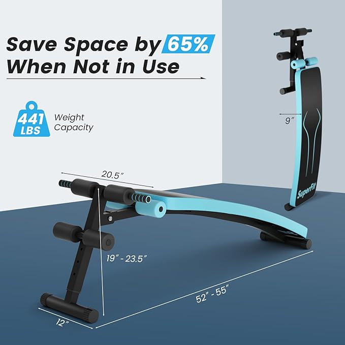GYMAX Sit up Bench, Folding Adjustable Workout Bench for Ab Exercise, Curved Incline/Decline Slant Bench, Foldable Strength Training Weight Bench, Situps Abs Workout Equipment
