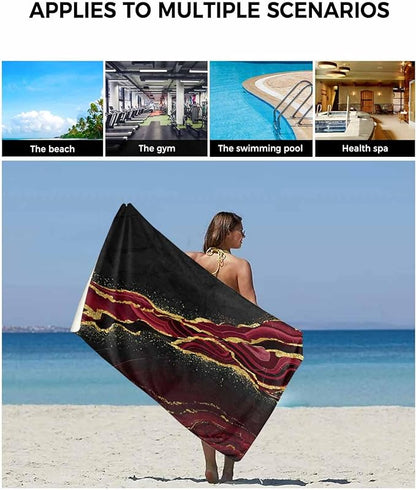 Marble Red Bath Towels for Bathroom Set - Luxury Towels Gifts for Women,Quick Dry Beach Kitchen Hand Hair Face Yoga Workout Gym Towel and Dish Washcloth,Gradient Abstract Modern Minimalist Black Gold