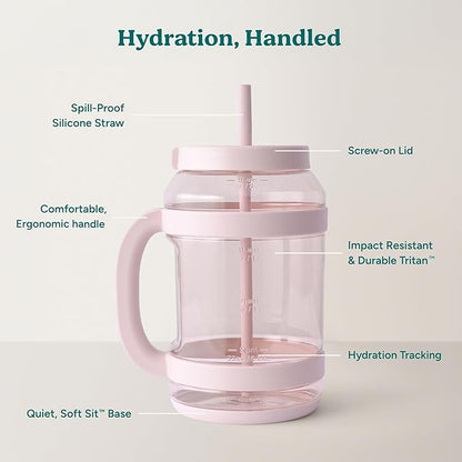 REDUCE WaterDay 80 oz Water Jug with Time/Ounce Markings - Spill-Proof Straw, Durable Tritan - Big Water Bottle for Daily Hydration - Dishwasher Safe, Clear & Easy to Clean, Pink Quartz