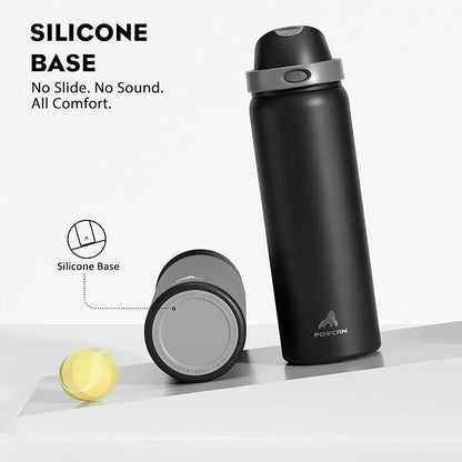 POWCAN 32 oz Stainless Steel Water Bottle for Sports: One-hand Push Button Lid, Leakproof, Keep Cold 24Hrs, Stainless Steel Cup with Straw for Camping, Outdoors, Workout, Travel (Midnight Black)