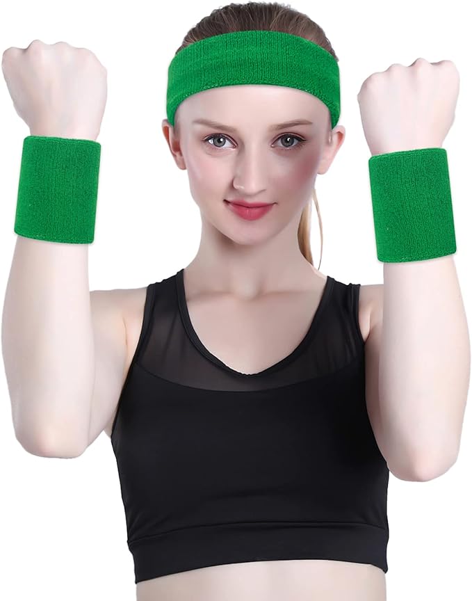 ONUPGO Sweatband Set Sports Headband Wristband Set Sweatbands Terry Cloth Wristband Wrist Sweatband Headbands Moisture Wicking Sweat Absorbing Head Band