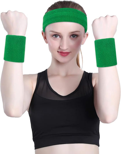 ONUPGO Sweatband Set Sports Headband Wristband Set Sweatbands Terry Cloth Wristband Wrist Sweatband Headbands Moisture Wicking Sweat Absorbing Head Band