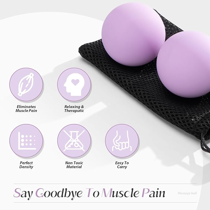 Massage Lacrosse Balls for Myofascial Release,Yoga Deep Tissue Massage,Trigger Point Therapy and Foot Plantar Fasciitis,Muscle Soreness Massager Ball (2 Packs) (Light Purple)