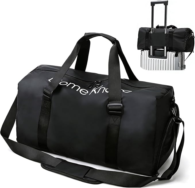 Gym Bag for Men Women Waterproof Duffle Bag with Shoes Compartment and Wet Pocket Multipurpose Sports Weekender Bags for Travel, Sports, Fitness and Workout,Black