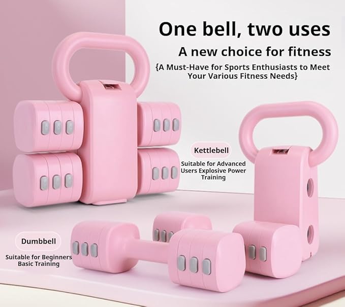 Adjustable Dumbbell Set of 2, 4 in 1 Free Weights for Women with Fast Adjustment, Home Gym & Outdoor Exercise Training, Includes 2.2lb 3.3lb 4.4lb 5.5lb Hand Weights, Compatible with Kettlebells