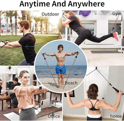 Ab Roller Home Gym Equipment – 4 Wheels Ab Wheel Muscle Roller with LCD Screen, 5Pcs Resistance Bands, Ankle Straps, Door Anchor, Handles, Travel Bag – Comfortable Elbow Support with Non-Slip Handles