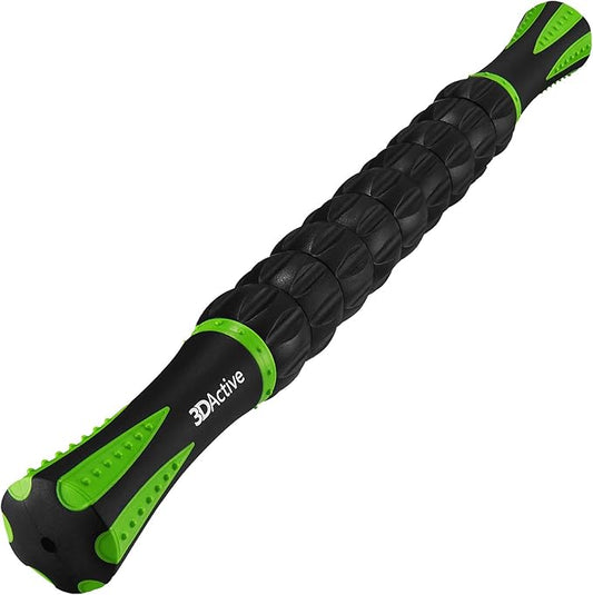 3DActive Massage Roller Stick for Muscle Recovery, Deep Tissue & Trigger Point Massage Muscleroller for Athletes for Post-Workout Recovery, Relieve Cramps & Release Muscle Tension - Green