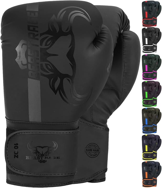 BEAST RAGE Boxing Gloves Muay Thai Kickboxing MMA Fight Bag Training Punch Hitting Workout Men Women Sparring Fitness Mitts Heavy Padded Martial Arts Sports