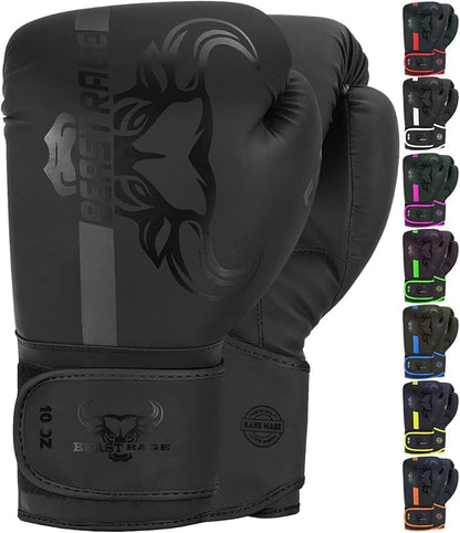 BEAST RAGE Boxing Gloves Muay Thai Kickboxing MMA Fight Bag Training Punch Hitting Workout Men Women Sparring Fitness Mitts Heavy Padded Martial Arts Sports