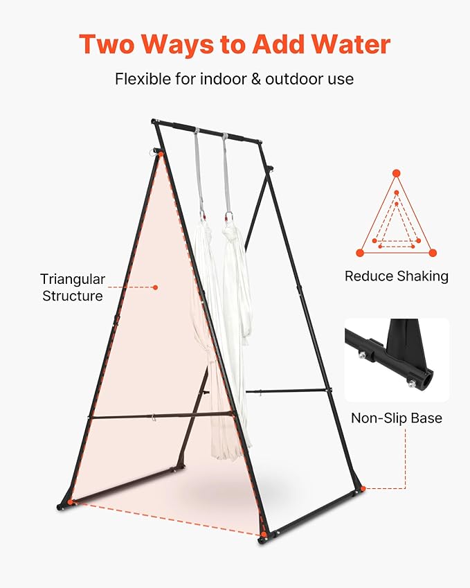 VEVOR Yoga Stand Frame, Max 441-551 lbs Load Swing Stand, Triangular Structure Aerial Rig, Aerial Silk Stands with Yoga Hammock, Standard & Height-Adjustable Version