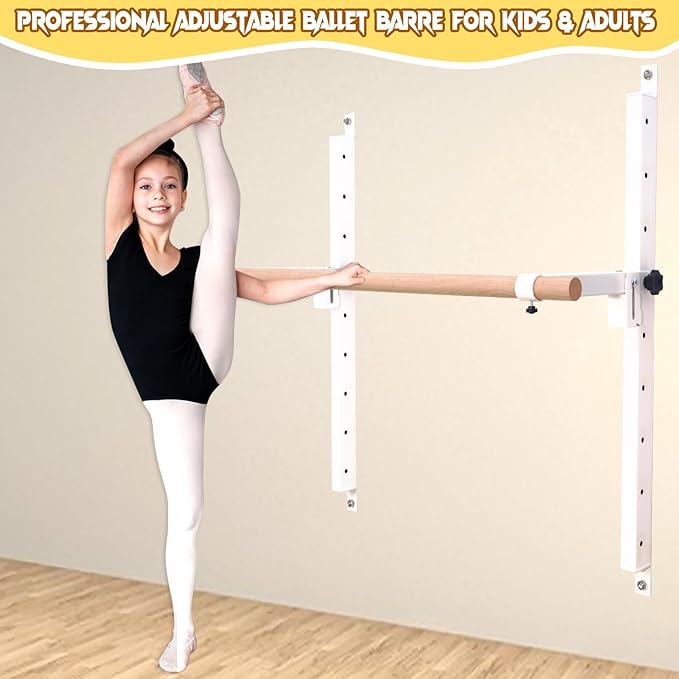 Height Adjustable Ballet Barre Foldable Ballet Bar Dance Training Barre,Wall Mount With Solid Beech Wood Bar,Home Fitness Equipment for Pull Up Stretching Never move or Shake