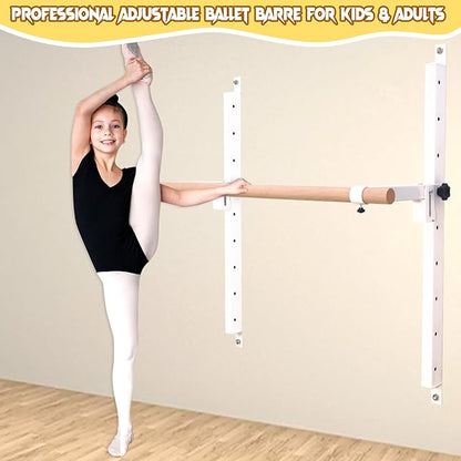 Height Adjustable Ballet Barre Foldable Ballet Bar Dance Training Barre,Wall Mount With Solid Beech Wood Bar,Home Fitness Equipment for Pull Up Stretching Never move or Shake