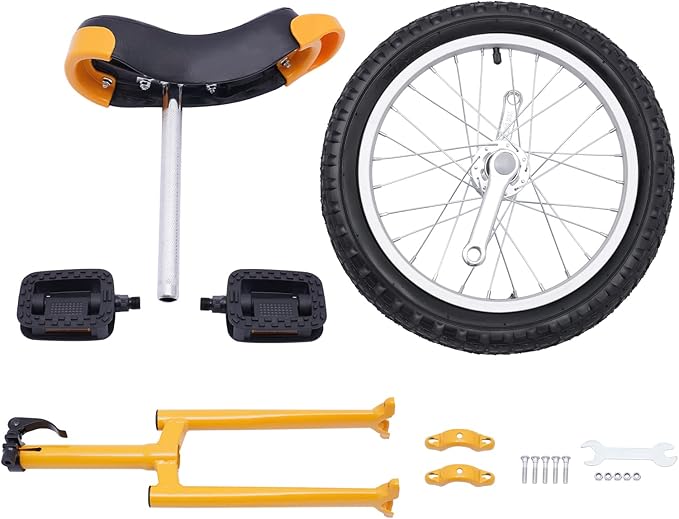 16/24 Inch Wheel Unicycle with Steel Rim, Unicycle Electric Wheel Skidproof Mountain Tire Cycling Sports Exercise with Adjustable Seat, Adults Kids Outdoor Sports Fitness Exercise Tool