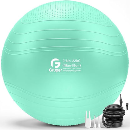 Gruper Yoga Ball, Extra Thick Non Slip Exercise Ball for Workout, Birthing, Balance, Stability, Pregnancy, 4 Sizes Anti Burst Chair for Home and Office, Includes Quick Pump & Fitness Guide