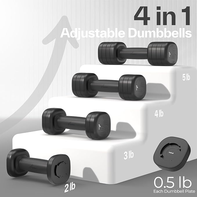 Adjustable Dumbbell Set of 2: Sportneer 4 in 1 Free Weights Dumbbells Set for Women, Hand Weights for Women at Home, Each 2lb 3lb 4lb 5lb Weights with Soft Rubber Handle for Home Gym Exercise Training