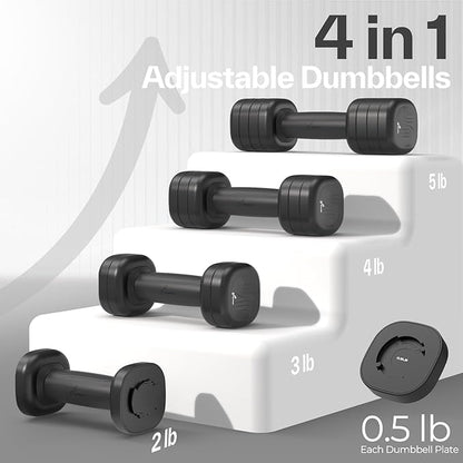 Adjustable Dumbbell Set of 2: Sportneer 4 in 1 Free Weights Dumbbells Set for Women, Hand Weights for Women at Home, Each 2lb 3lb 4lb 5lb Weights with Soft Rubber Handle for Home Gym Exercise Training