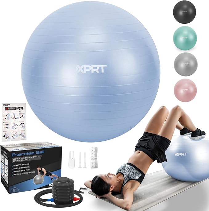 XPRT Fitness Exercise Ball (55/65/75cm) - Yoga Ball for Home Gym Workout, Physical Therapy, Balance, Stability Training - Office Ball Chair with Quick Pump (5 Colors)