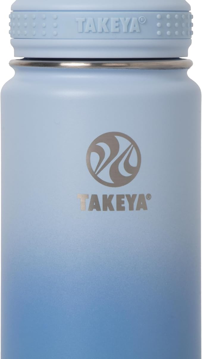 Takeya Actives Stainless Steel Water Bottle, Insulated Spout Lid, Keeps Drinks Cold 24 Hrs, Leakproof, Durable, Dishwasher Safe, Ideal for Gym, Travel, Fits Most Cup Holders, 24 oz/Ombre Pacific Blue
