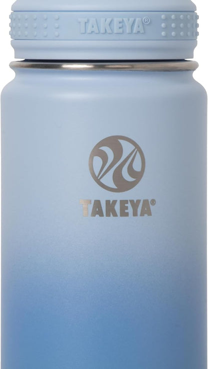 Takeya Actives Stainless Steel Water Bottle, Insulated Spout Lid, Keeps Drinks Cold 24 Hrs, Leakproof, Durable, Dishwasher Safe, Ideal for Gym, Travel, Fits Most Cup Holders, 24 oz/Ombre Pacific Blue