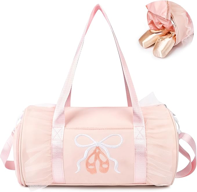Dance Bag for girls, KUIRAN 8L Dance Duffel Bag with Separate Shoe Compartment Lightweight Water-resistant Sport Bag for Dance, Ballet, Gym, Travel - Light Pink