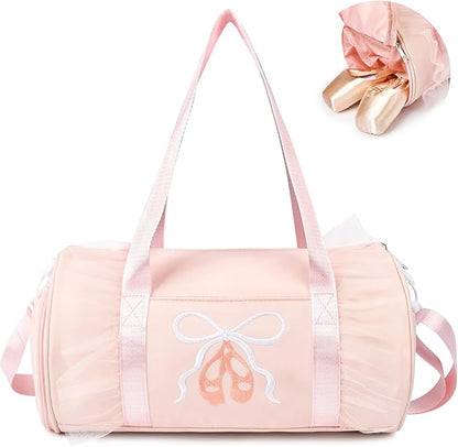 Dance Bag for girls, KUIRAN 8L Dance Duffel Bag with Separate Shoe Compartment Lightweight Water-resistant Sport Bag for Dance, Ballet, Gym, Travel - Light Pink