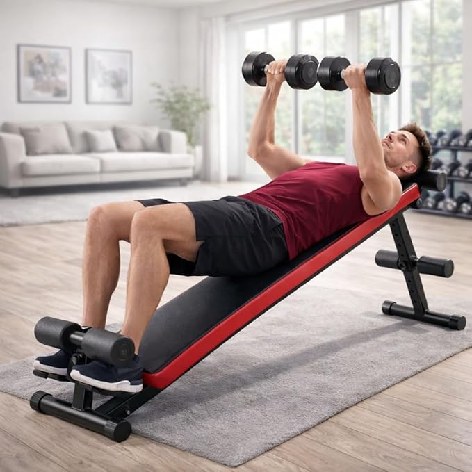 Adjustable Decline Ab Bench for Home Gym, Heavy-Duty Sit Up Bench with Extended Backrest, Multi-Angle Core Training & Decline Bench Press, Foldable Weight Bench Supports up to 440 lbs