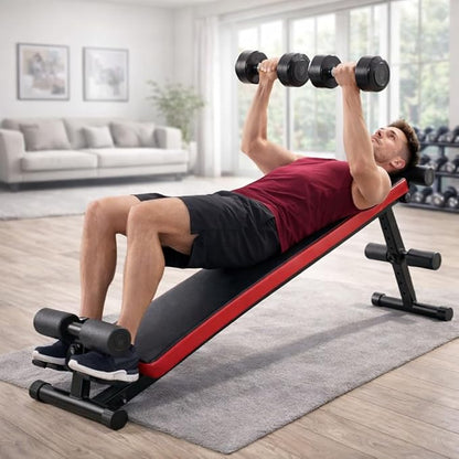 Adjustable Decline Ab Bench for Home Gym, Heavy-Duty Sit Up Bench with Extended Backrest, Multi-Angle Core Training & Decline Bench Press, Foldable Weight Bench Supports up to 440 lbs