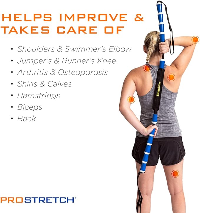 ProStretch StretchRite, Physical Therapy Stretching Strap with Grip Handles for Sore and Tight Muscles, Includes Coaching Guide, Blue/White