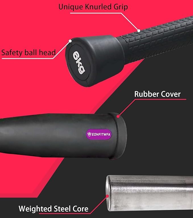 Macebell Clubbell with Anti-Slip Knurled Grip & Safety Ball Head, Rubber Cover Solid Steel Core for Functional Fitness, Strength Training, Home Gym, Full Body Workout, Shoulder, Upper Body Training