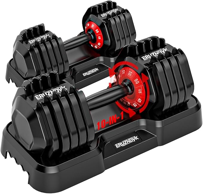 25/55lb Pair Adjustable Dumbbell Set, Adjustable Dumbbells Set of 2, 5 in 1/10 in 1 Free Weights Dumbbells Set with Anti-Slip Texture Handle, Weight Set For Home Gym Suit both Men and Women