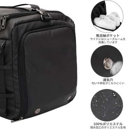 Eackrola Large Sports Gym Bag, Travel Duffel bag with Wet Pocket & Shoes Compartment for men women, 65L, Lightweight（Black）