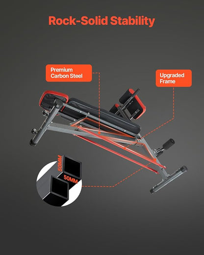 VEVOR Multi-Functional Weight Bench for Full Body Workout, Roman Chair Hyperextension Bench, Adjustable & Foldable Equipment for Back Arm Core Ab Workout, Sit Up Exercise Machine for Home Gym