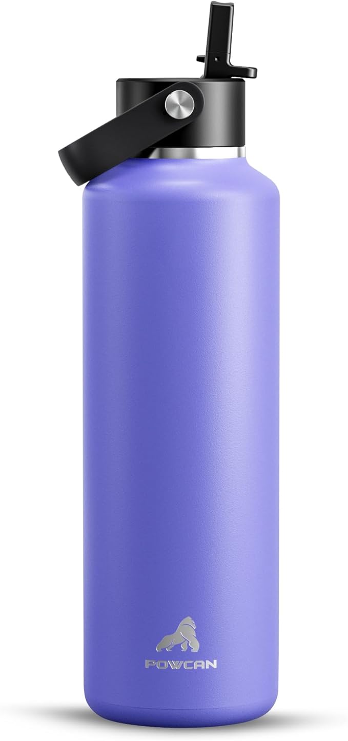 POWCAN 24 oz Travel Water Bottle: Standard Mouth, Leakproof, BPA-Free, Easy Hold Handle, Insulated Stainless Steel Thermos with Straw for School, Outdoors, Teens, Running, Sport, Trip (Violet's Tale)