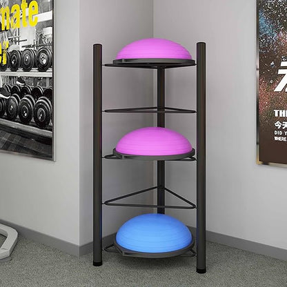 Ball Storage Holder Black 5-Tiers Half Yoga Ball Balance Trainer Holder, Heavy Duty Corner Upright Half Exercise Ball Storage Rack for Workout Room, Home Gym & Fitness Class