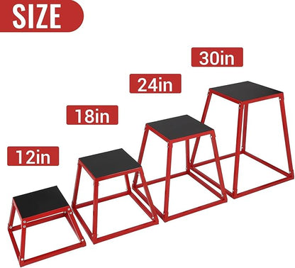 Adjustable Steel Plyometric Box Set – 12/18/24/30 Inch Stackable Step Platform for Home Gym Workouts – Non-Slip Design for Box Jumps, Step Ups & Full-Body Training