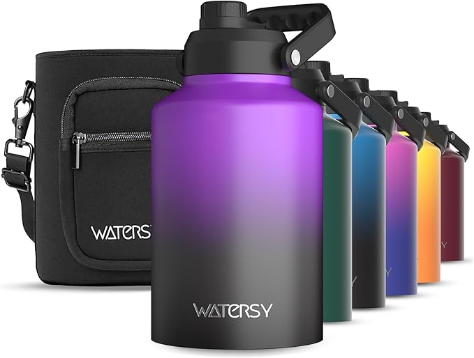 WATERSY 1 Gallon Water Bottle Insulated(Cold for 48 Hrs),BPA Free&Leak Proof,128oz Stainless Steel Water Jug,Big thermo,Large Water Bottle with Handle for Gym,Hiking,Camping&Travel,Purple