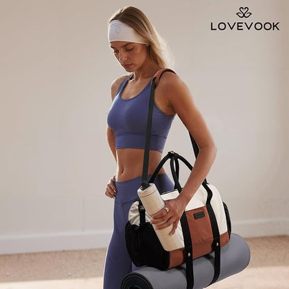 LOVEVOOK Small Gym Bag for Women with Yoga mat Holder, Mini Duffle Bag for Travel with Wet Pocket, Overnight Personal Item Bags, Lightweight Carry on Weekender Duffel for Workout, Dance, Ballet