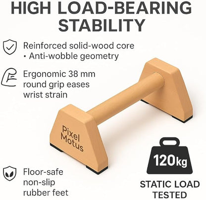 Wooden Push Up Bars – Solid Beechwood Parallettes with Ergonomic Wrist-Friendly Handles, Non-Slip Rubber Feet, Heavy-Duty Home Workout Bars for Calisthenics, Strength Training & Dips