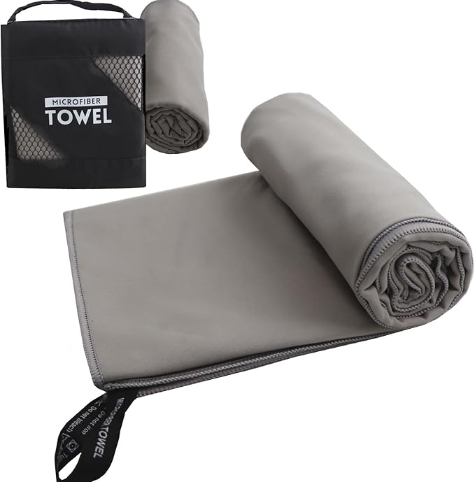 Microfiber Towel (16 x 32 Inches) Camping Towels Fast Drying, Travel Towel Lightweight, Super Absorbent Beach Towels Quick Dry for Travel, Sports, Gym, Beach, Camping, Swimming, Backpacking (Grey)