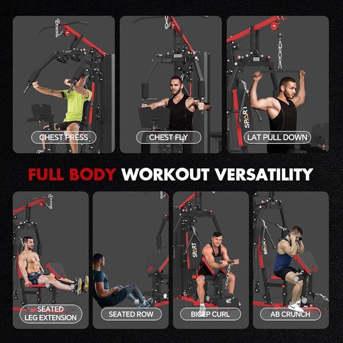 SPART Home Gym Station,Multifunctional Home Gym Workout Equipment,with 160LBS Weight Stack for Leg Press & Chest Fly, All in One Exercise Equipment Full Body Strength Training with Pulley System