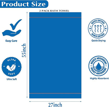2-Pack Microfiber Bath Towels (27x54 Inches) - Ultra Soft & Quick Dry, 3X Absorbency, Lightweight for Gym, Yoga, Travel & Spa - Perfect for Home, Fitness & Post-Workout