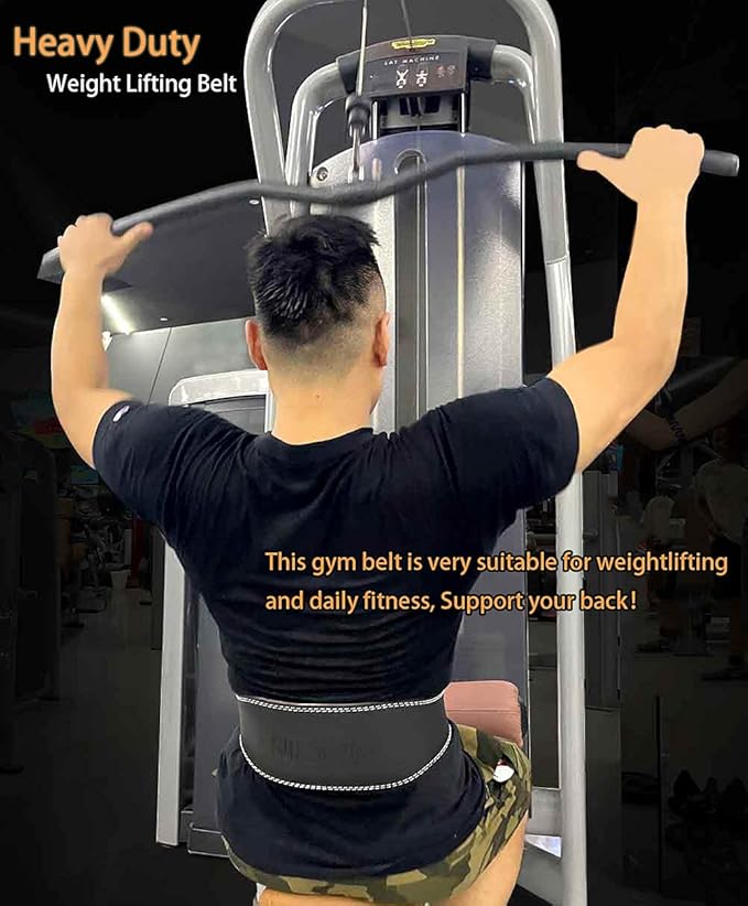 Leather Weight lifting Belt for Men - 6 Inch Padded Lumbar Back Support Belts, Workout Waist Brace for Weightlifting Powerlifting Deadlifts Squat Strength Training Fitness