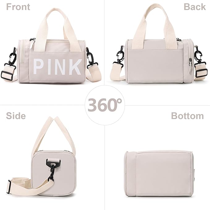 Mini Small Crossbody Bag Gym Bag for Women Men, Cute Small Duffle Bag Aesthetic Sports Handbag, Waterproof Gym Tote Bag Portable Fitness Shoulder Bag for Sports Travel (Beige-a)
